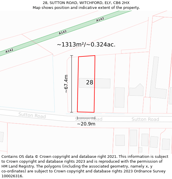 28, SUTTON ROAD, WITCHFORD, ELY, CB6 2HX: Plot and title map