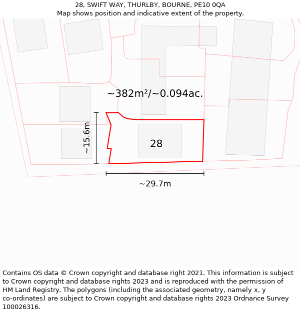 28, SWIFT WAY, THURLBY, BOURNE, PE10 0QA: Plot and title map