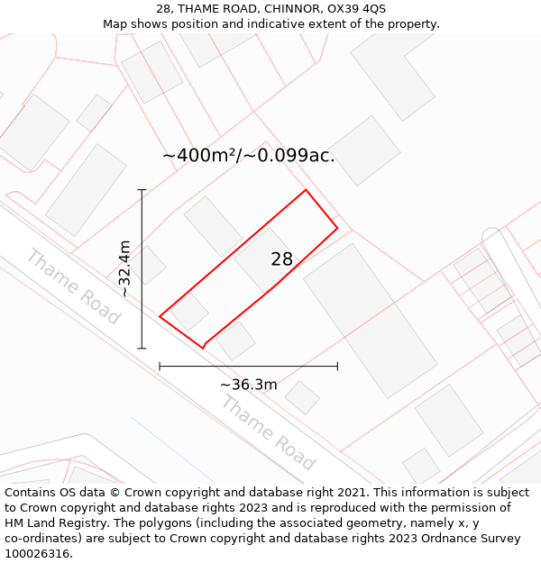 28, THAME ROAD, CHINNOR, OX39 4QS: Plot and title map