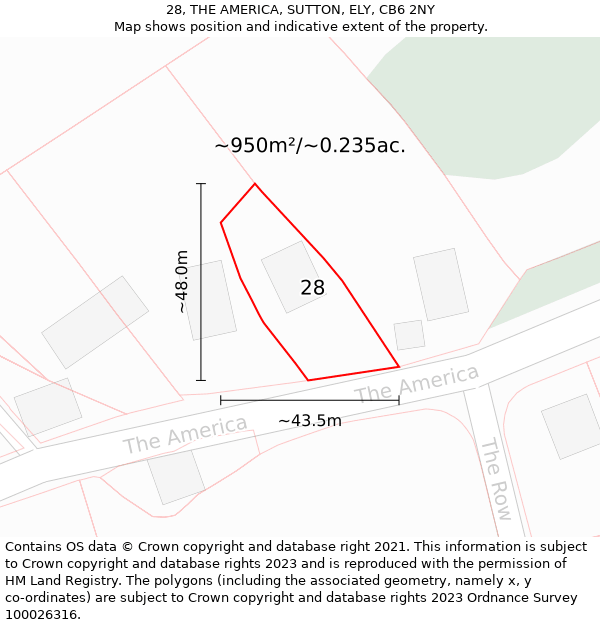 28, THE AMERICA, SUTTON, ELY, CB6 2NY: Plot and title map