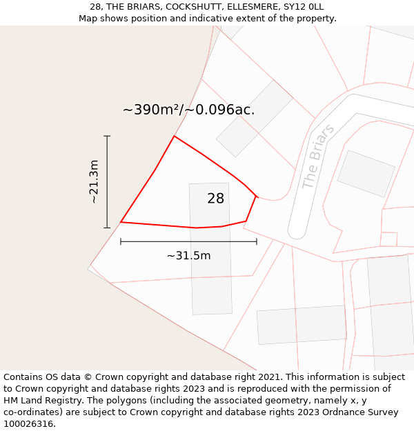 28, THE BRIARS, COCKSHUTT, ELLESMERE, SY12 0LL: Plot and title map