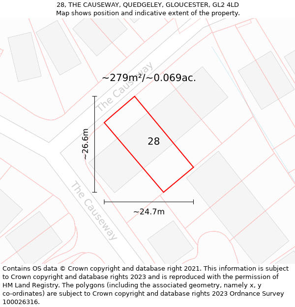 28, THE CAUSEWAY, QUEDGELEY, GLOUCESTER, GL2 4LD: Plot and title map