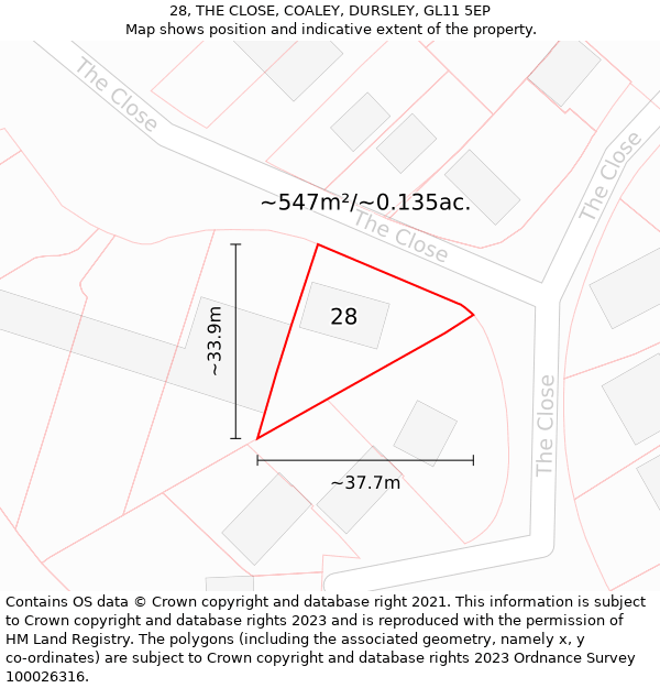 28, THE CLOSE, COALEY, DURSLEY, GL11 5EP: Plot and title map