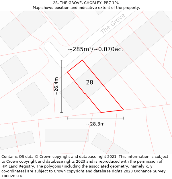 28, THE GROVE, CHORLEY, PR7 1PU: Plot and title map