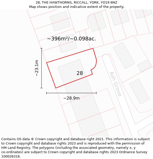 28, THE HAWTHORNS, RICCALL, YORK, YO19 6NZ: Plot and title map