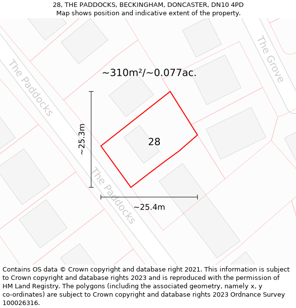 28, THE PADDOCKS, BECKINGHAM, DONCASTER, DN10 4PD: Plot and title map