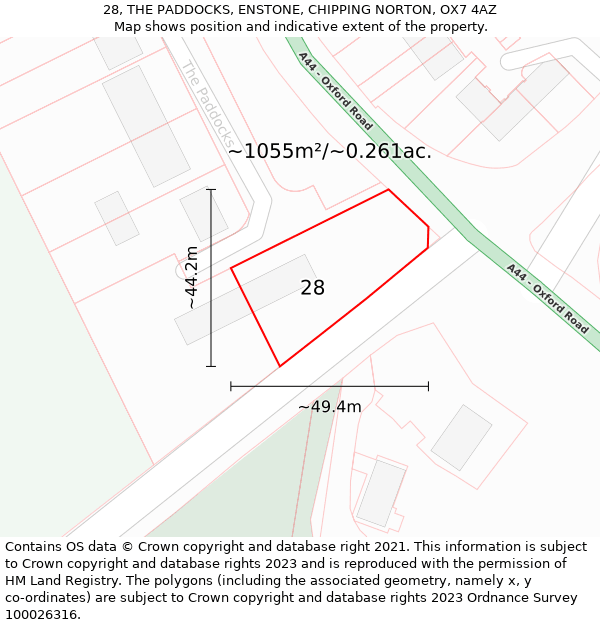 28, THE PADDOCKS, ENSTONE, CHIPPING NORTON, OX7 4AZ: Plot and title map