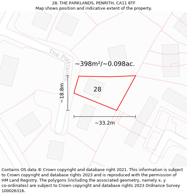 28, THE PARKLANDS, PENRITH, CA11 8TF: Plot and title map