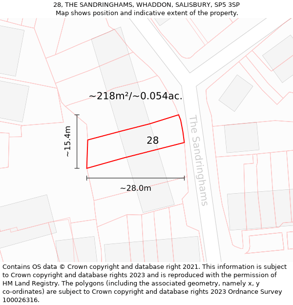 28, THE SANDRINGHAMS, WHADDON, SALISBURY, SP5 3SP: Plot and title map