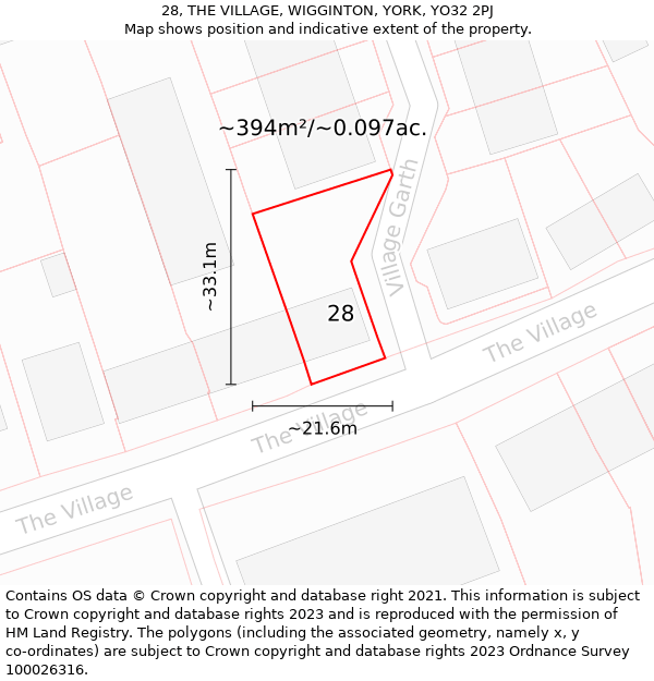 28, THE VILLAGE, WIGGINTON, YORK, YO32 2PJ: Plot and title map