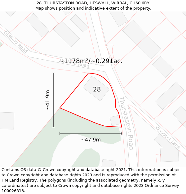 28, THURSTASTON ROAD, HESWALL, WIRRAL, CH60 6RY: Plot and title map