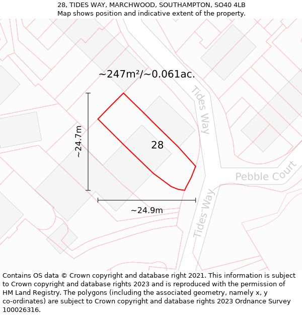 28, TIDES WAY, MARCHWOOD, SOUTHAMPTON, SO40 4LB: Plot and title map