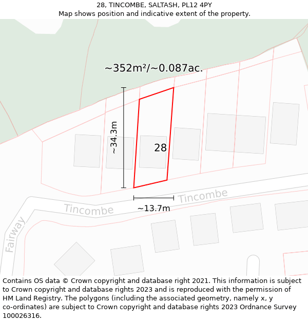 28, TINCOMBE, SALTASH, PL12 4PY: Plot and title map