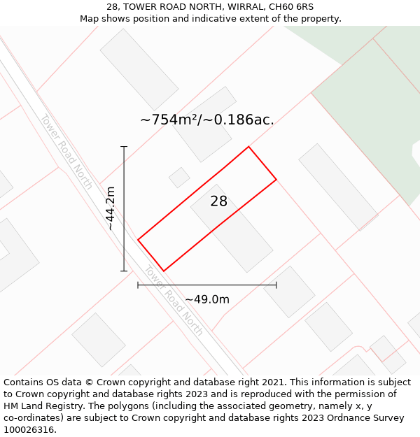 28, TOWER ROAD NORTH, WIRRAL, CH60 6RS: Plot and title map