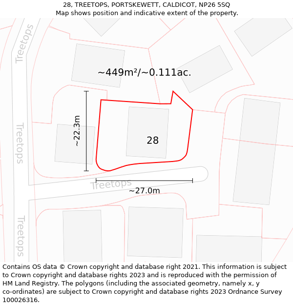 28, TREETOPS, PORTSKEWETT, CALDICOT, NP26 5SQ: Plot and title map