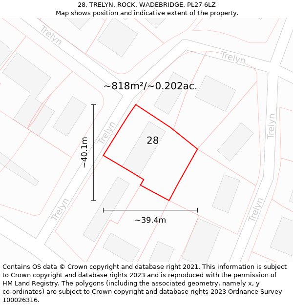 28, TRELYN, ROCK, WADEBRIDGE, PL27 6LZ: Plot and title map