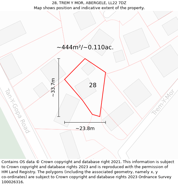 28, TREM Y MOR, ABERGELE, LL22 7DZ: Plot and title map