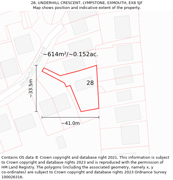 28, UNDERHILL CRESCENT, LYMPSTONE, EXMOUTH, EX8 5JF: Plot and title map