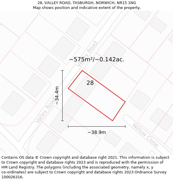 28, VALLEY ROAD, TASBURGH, NORWICH, NR15 1NG: Plot and title map