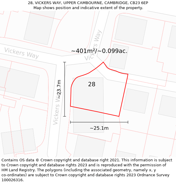 28, VICKERS WAY, UPPER CAMBOURNE, CAMBRIDGE, CB23 6EP: Plot and title map