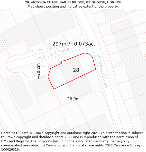 28, VICTORIA CHASE, BAILIFF BRIDGE, BRIGHOUSE, HD6 4DE: Plot and title map