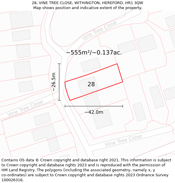 28, VINE TREE CLOSE, WITHINGTON, HEREFORD, HR1 3QW: Plot and title map