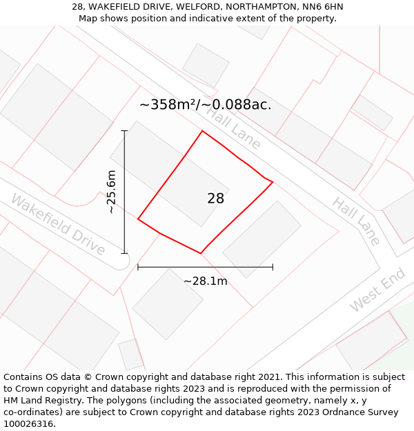 28, WAKEFIELD DRIVE, WELFORD, NORTHAMPTON, NN6 6HN: Plot and title map