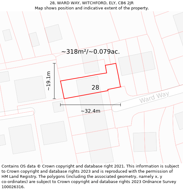 28, WARD WAY, WITCHFORD, ELY, CB6 2JR: Plot and title map