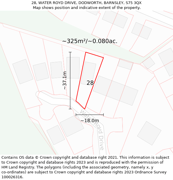 28, WATER ROYD DRIVE, DODWORTH, BARNSLEY, S75 3QX: Plot and title map