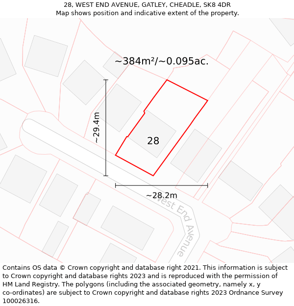 28, WEST END AVENUE, GATLEY, CHEADLE, SK8 4DR: Plot and title map