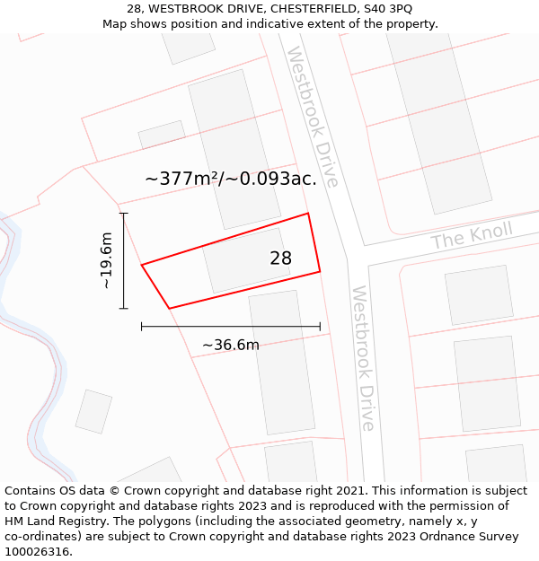 28, WESTBROOK DRIVE, CHESTERFIELD, S40 3PQ: Plot and title map