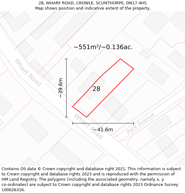 28, WHARF ROAD, CROWLE, SCUNTHORPE, DN17 4HS: Plot and title map