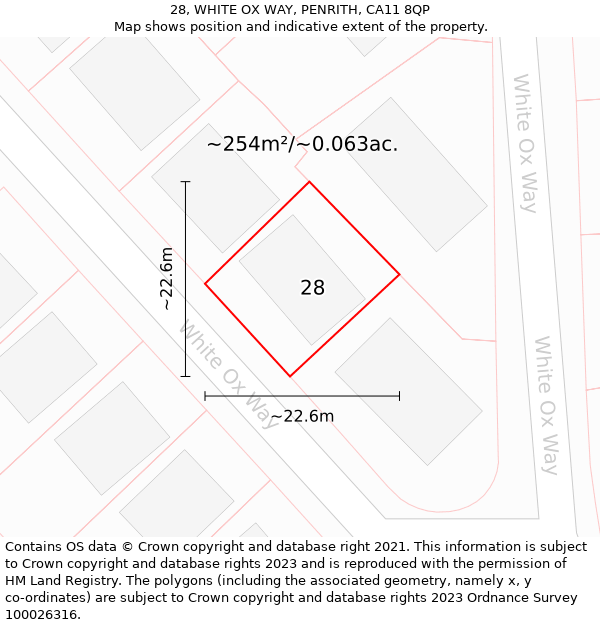 28, WHITE OX WAY, PENRITH, CA11 8QP: Plot and title map