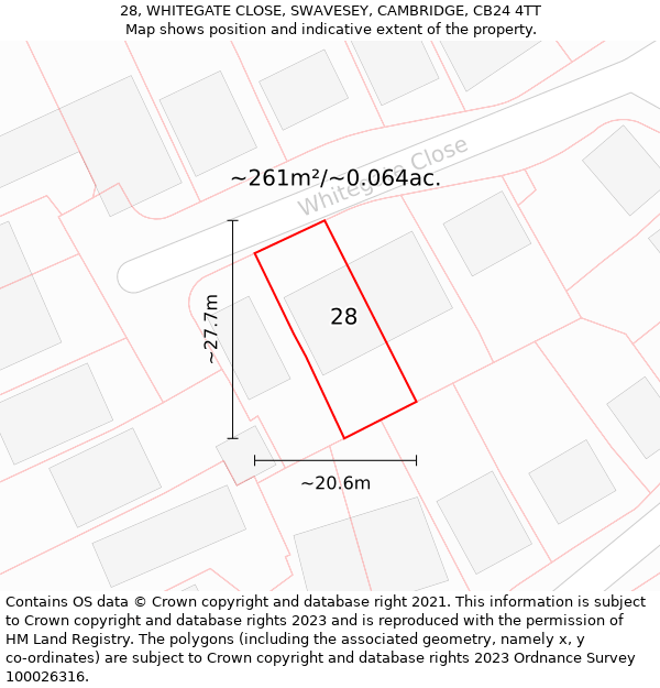 28, WHITEGATE CLOSE, SWAVESEY, CAMBRIDGE, CB24 4TT: Plot and title map