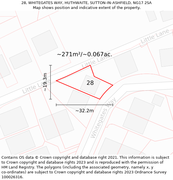 28, WHITEGATES WAY, HUTHWAITE, SUTTON-IN-ASHFIELD, NG17 2SA: Plot and title map