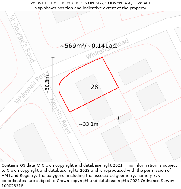 28, WHITEHALL ROAD, RHOS ON SEA, COLWYN BAY, LL28 4ET: Plot and title map