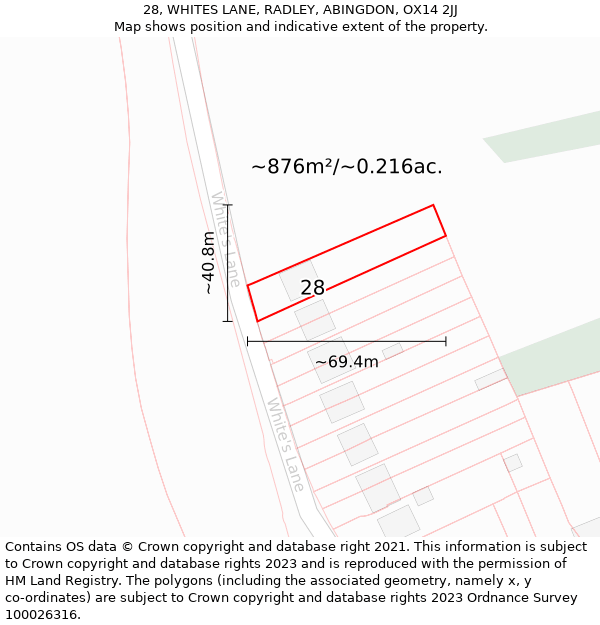 28, WHITES LANE, RADLEY, ABINGDON, OX14 2JJ: Plot and title map