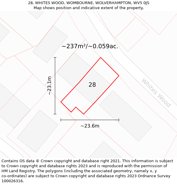 28, WHITES WOOD, WOMBOURNE, WOLVERHAMPTON, WV5 0JS: Plot and title map