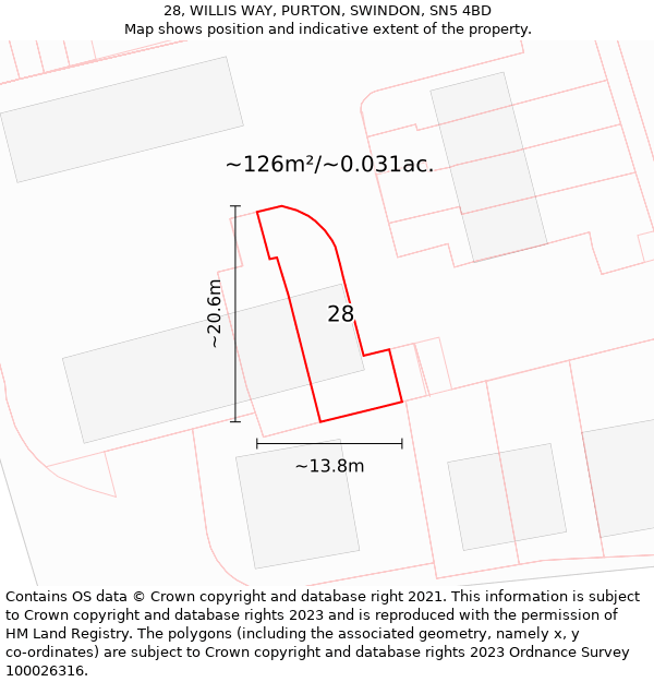 28, WILLIS WAY, PURTON, SWINDON, SN5 4BD: Plot and title map