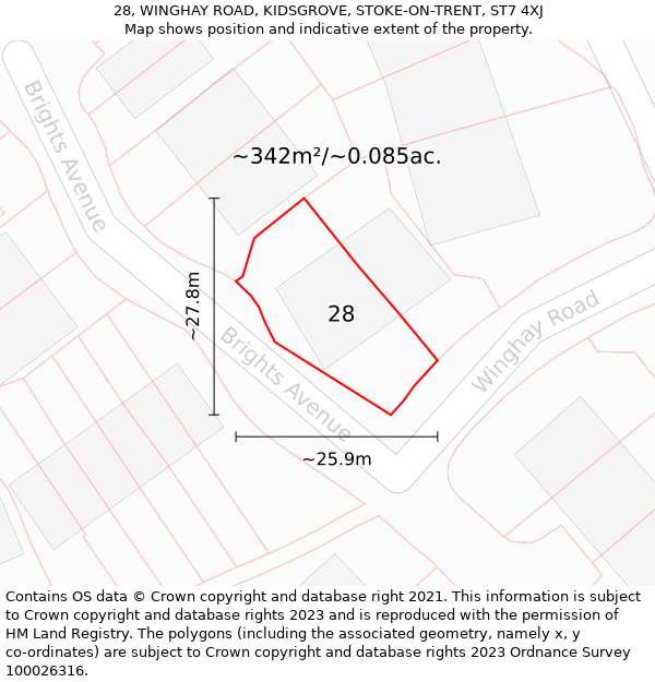 28, WINGHAY ROAD, KIDSGROVE, STOKE-ON-TRENT, ST7 4XJ: Plot and title map