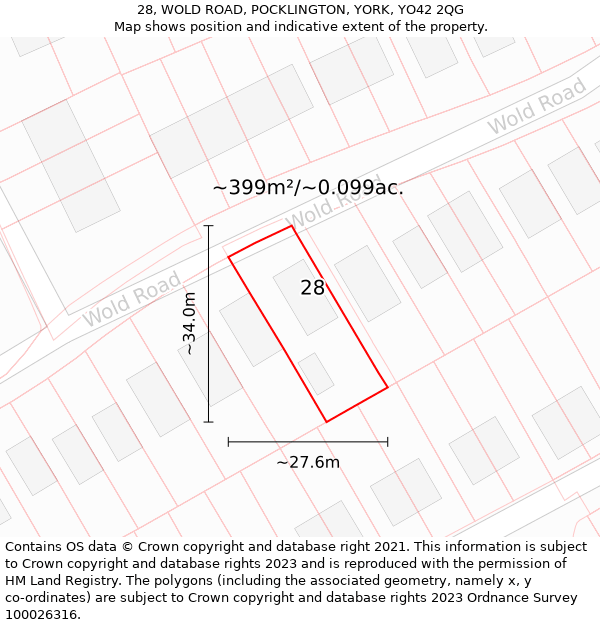 28, WOLD ROAD, POCKLINGTON, YORK, YO42 2QG: Plot and title map