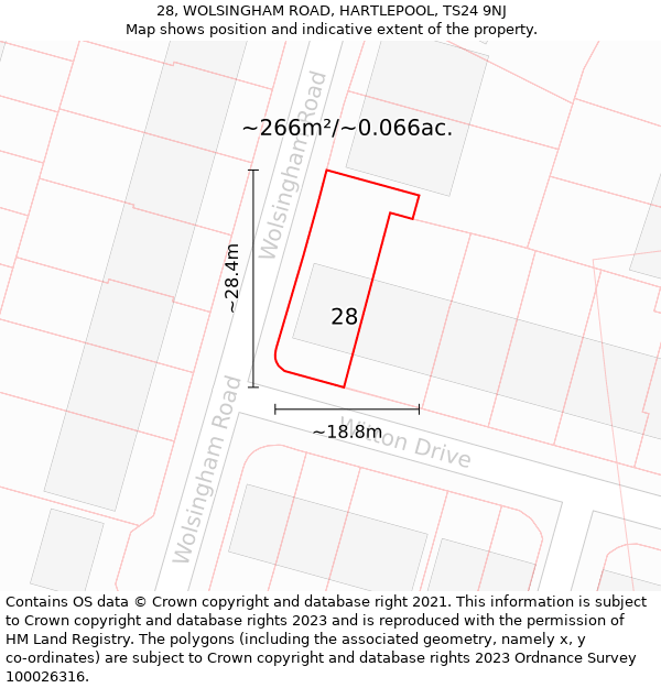 28, WOLSINGHAM ROAD, HARTLEPOOL, TS24 9NJ: Plot and title map