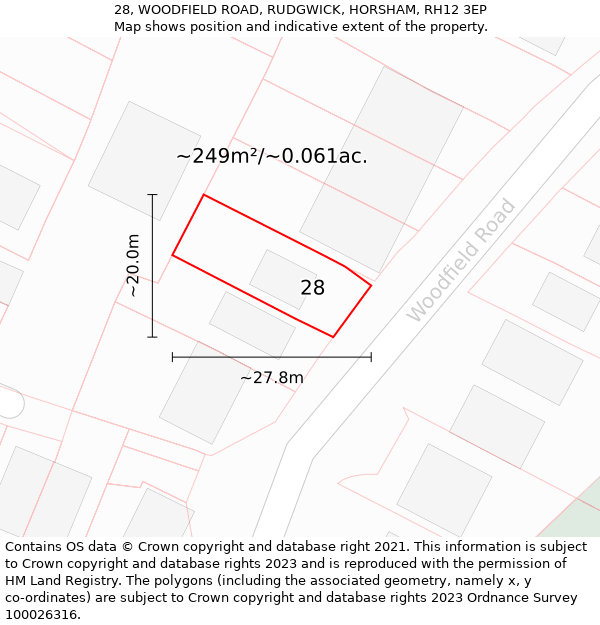 28, WOODFIELD ROAD, RUDGWICK, HORSHAM, RH12 3EP: Plot and title map