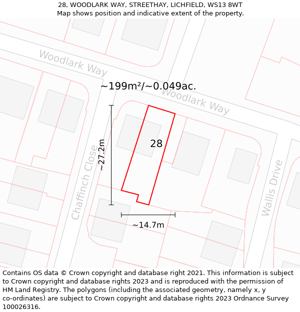 28, WOODLARK WAY, STREETHAY, LICHFIELD, WS13 8WT: Plot and title map