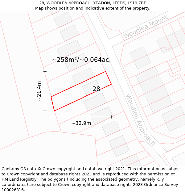 28, WOODLEA APPROACH, YEADON, LEEDS, LS19 7RF: Plot and title map