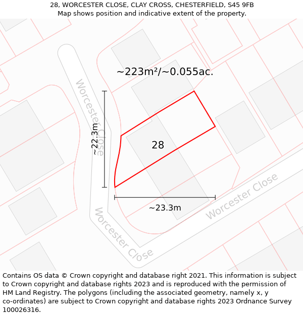 28, WORCESTER CLOSE, CLAY CROSS, CHESTERFIELD, S45 9FB: Plot and title map