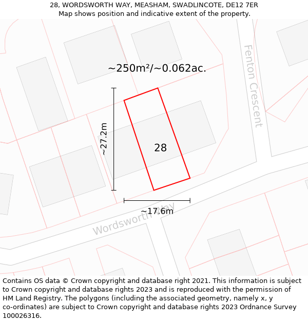 28, WORDSWORTH WAY, MEASHAM, SWADLINCOTE, DE12 7ER: Plot and title map