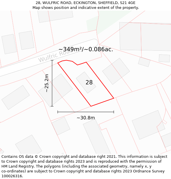 28, WULFRIC ROAD, ECKINGTON, SHEFFIELD, S21 4GE: Plot and title map