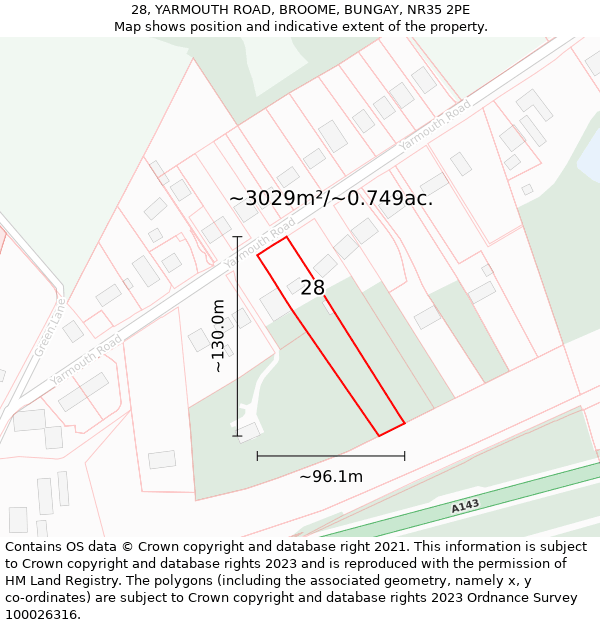 28, YARMOUTH ROAD, BROOME, BUNGAY, NR35 2PE: Plot and title map