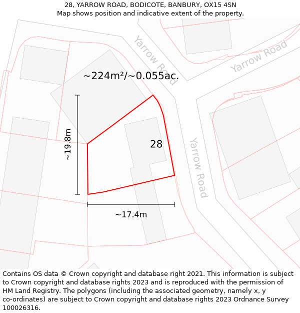 28, YARROW ROAD, BODICOTE, BANBURY, OX15 4SN: Plot and title map